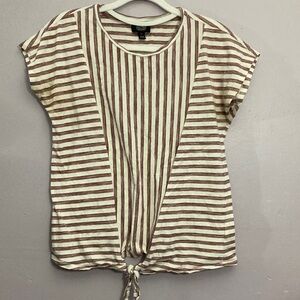Jones New York Red and Cream Striped Tie-Front Tee